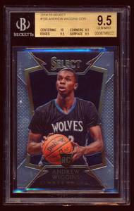 lot 8B image: Andrew Wiggins RC Beckett Graded 9.5 Gem Mint 2014-15 Select #100 Rookie Basketball Minnesota Timberwolves Card