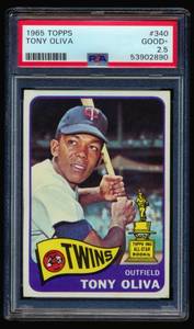 lot 9A image: Tony Oliva Rookie Cup PSA Graded 2.5 GD 1965 Topps #340 Vintage Minnesota Twins Baseball Card