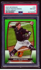 lot 12B image: Adley Rutschman 399 Neon Green 2023 Bowman #40 PSA Graded 8 NM-MT, Numbered 302399, Rare Baseball Card