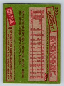 lot 53A image: Kirby Puckett RC 1985 Topps #536 Rookie Vintage Minnesota Twins Baseball Card