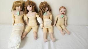 lot LBR242 image: Vintage Dolls (4)- Cloth Bodied with Porcelain