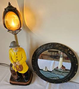 lot LBR251 image: Vintage Sea Fisherman Lamp and Lighthouse Mirror