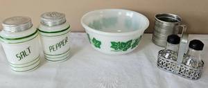 lot KIT42 image: Anchor Hocking Hazel Atlas Milk Glass and Kitchen Accessories