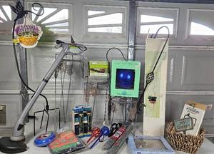 lot GAR18 image: Garden Essentials Bundle - Gazing Ball, Plant Stands, Solar Lights, Stepping Stone, Stakes, Weed Barrier and Edging