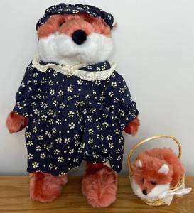 lot LBR236 image: Two 14 Plush Fox with baby foxes by Bestway Toys - Australia