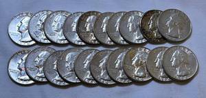 lot COIN10 image: 1964 90% Silver Quarters - 20 Total LOT FIVE