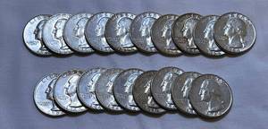 lot COIN11 image: 1964 90% Silver Quarters - 19 Total LOT SIX