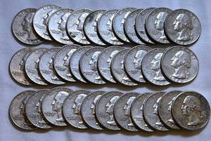 lot COIN13 image: 1963 90% Silver Quarters - 33 Total