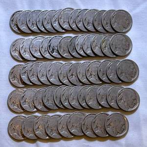lot COIN16 image: Buffalo Nickels with dates worn - 58 Total Various Years