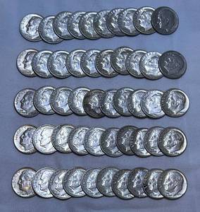 lot COIN23 image: 1964 90% Silver Dimes - 50 Total LOT SEVEN