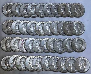 lot COIN41 image: 1964 Silver Quarters - Total 40 - 90% Silver - LOT ONE