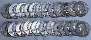 lot COIN44 image: 1952 Silver Quarters - Total 24 - 90% Silver