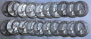 lot COIN49 image: 1958 Silver Quarters - Total 20 - 90% Silver