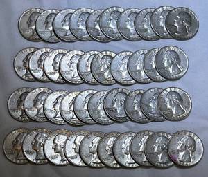 lot COIN54 image: 1964 Silver Quarters- Total 40 - 90% Silver LOT FOUR
