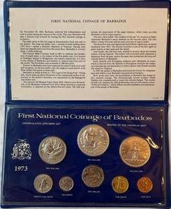 lot COIN78 image: 1973 First National Coinage of Barbados Uncirculated Set - 8 coins