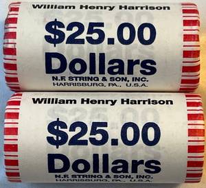 lot COIN83 image: William Henry Harrison Presentidental Dollar Roll - uncirculatedunopened Rolls -2 rolls of $25