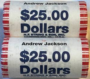lot COIN84 image: Andrew Jackson Presidental Dollar Roll - uncirculatedunopened Rolls - 2 rolls of $25