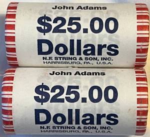 lot COIN87 image: John Adams Presentidental Dollar Roll - uncirculatedunopened Rolls -2 rolls of $25