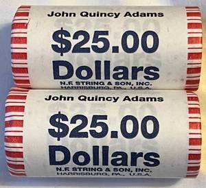 lot COIN88 image: John Quincy Adams Presentidental Dollar Roll - uncirculatedunopened Rolls -2 rolls of $25