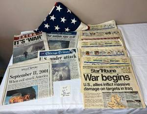 lot KIT15 image: American Collection - 49 Star American Flag , Sept 11 and Desert Storm Headlines