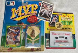 lot CARD21 image: Don Mattingly Bundle - MVP Card and Pin, Happy Baseball Birthday Set and Topps Card