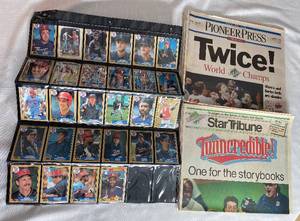 lot CARD26 image: Topps MN Twins 1987 Team Baseball Card Set and 1991 World Series Newspapers