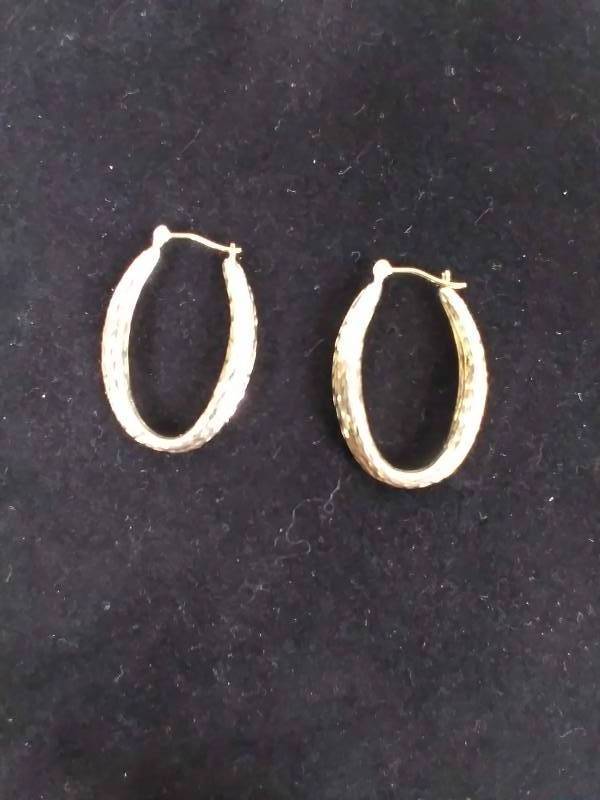 New 14K Yellow Gold Diamond Cut Oval Hoop Earrings