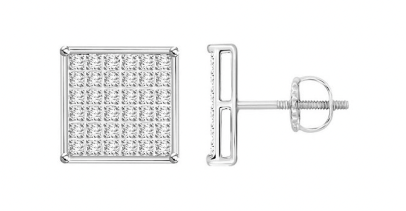 NEW 10K White Gold Unisex 14 ct tw Diamond Square Stud Earrings