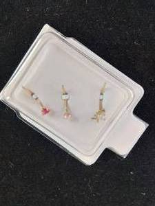 14K Gold White, Pink and Red CZ 22-Gauge L-Shaped Nose Ring 3-Pc. Set
