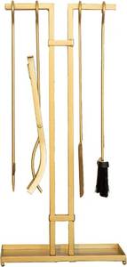 lot 20 image: 5Pc Fireplace Tools Gold Wrought Iron wT Stand Poker Tongs Brush Fire Set Accessories Indoor Outdoor Shovel off BarHandle