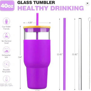 lot 35 image: 5 Pack Kytffu Tumbler with Lid and Straw, 40 oz Glass purple