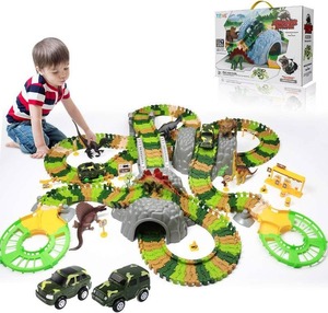 lot 51 image: TEMI 348PCS Dinosaur Train Toys for Kids 3 4 5 6 7 Years, Longer Track, 6 Realistic Jurassic Dino Figures, 2 Electric Toy Cars, Twisted Flexible Train Track Set for Toddlers, Boys & Girls