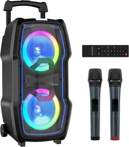 lot 62 image: VeGue Karaoke Machine, Wireless Bluetooth PA System for Adults & Kids with Dual 8 Subwoofers, 2 UHF Wireless Mics, Colorful LED Lights, Ideal for Home Karaoke, Party, Stage Performance (VS-0808)