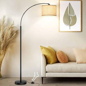 lot 78 image: Arc Floor Lamps for Living Room, Modern Standing Lamp with Adjustable Hanging Drum Shade, 79 Black Tall Pole Lamp with Weighted Base & Edison E26 Socket