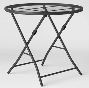 lot 108 image: Steel Round Metal Mesh Folding Outdoor Portable Dining 27.56 Inches (H), 31.89 Inches (W), 31.89 Inches Black 850030278142
