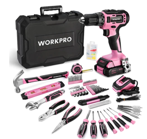 WORKPRO 20V Pink Cordless Drill Driver and 141 Pcs Home Tool Set