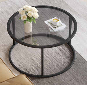 SAYGOER Round Coffee Table Glass Coffee Tables for Small Space Simple Modern Center Table