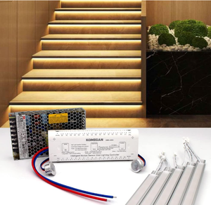 Intelligent Motion Sensor Cascading Style LED Stair Lighting Kit KMG-3233, 23.6 Inch (60 cm) Length Aluminum LED Light Bar (Warm White 3000K, 10 Stairs)