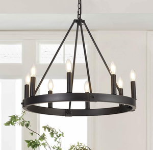 8-Light Farmhouse Wagon Wheel Chandelier