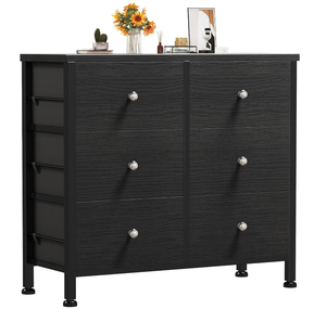 BOLUO Black Dresser for Bedroom 6 Drawer Dressers & Chests of Drawers Small Fabric Dresser Storage for Closet Modern