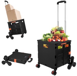 FELICON SELORSS Folding Utility Cart Portable Rolling Crate Handcart with Stair Climbing Wheels&360°Swivel Wheels