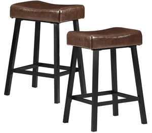 LOT OF 2 Counter Height Saddle-Seat PU Leather Bar Stools for Kitchen Counter