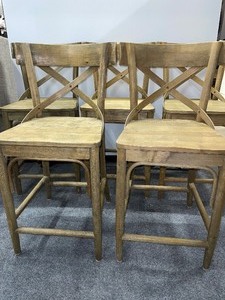lot 5 image: Rustic Countertop-height Chairs with Strap Back and Weathered Wood