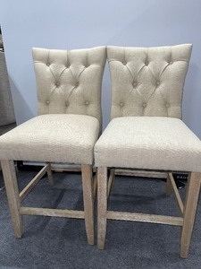 lot 8 image: Two Tufted Upholstered Dining Room Chairs with Weathered Wood Legs