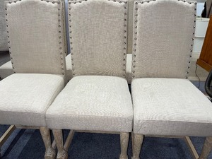 lot 11 image: 6 High-backed Upholstered Chairs with tack trim