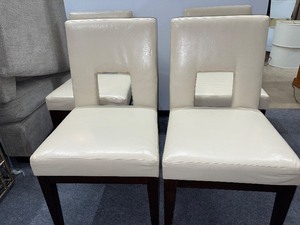 lot 12 image: 6 Pier One Faux Leather Upholstered Dining Room Chairs