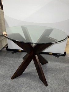 lot 13 image: Entryway Foyer Dark Wood Table with Glass Top