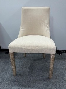 lot 16 image: Linen Upholstered Occasional Chair with curved back and small tack accents