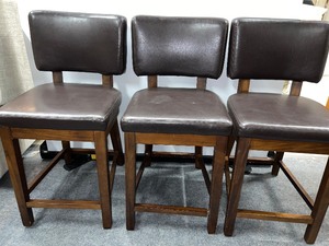 lot 23 image: Set of 3 High-backed Faux Leather Bar Stools