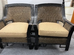 lot 26 image: Set of 2 Dark Brown Wicker Chairs